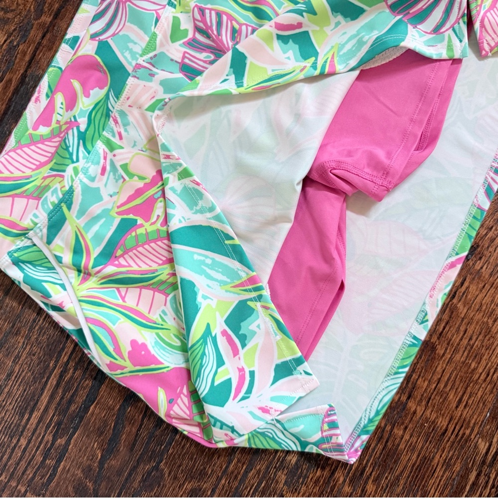 Sigrid Olsen Tropical Leaf Print Mini Skirt in Pink & Green-Size Small - Picture 3 of 3